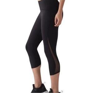 Lululemon Size 4 Black Train Times Crop Mesh Leggings • Yoga, Gym, Running